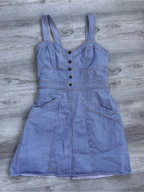 Japna Dresses & Skirts - Japna Pinstriped Denim dress Womens Size S Blue Cottagecore Picnic Spring